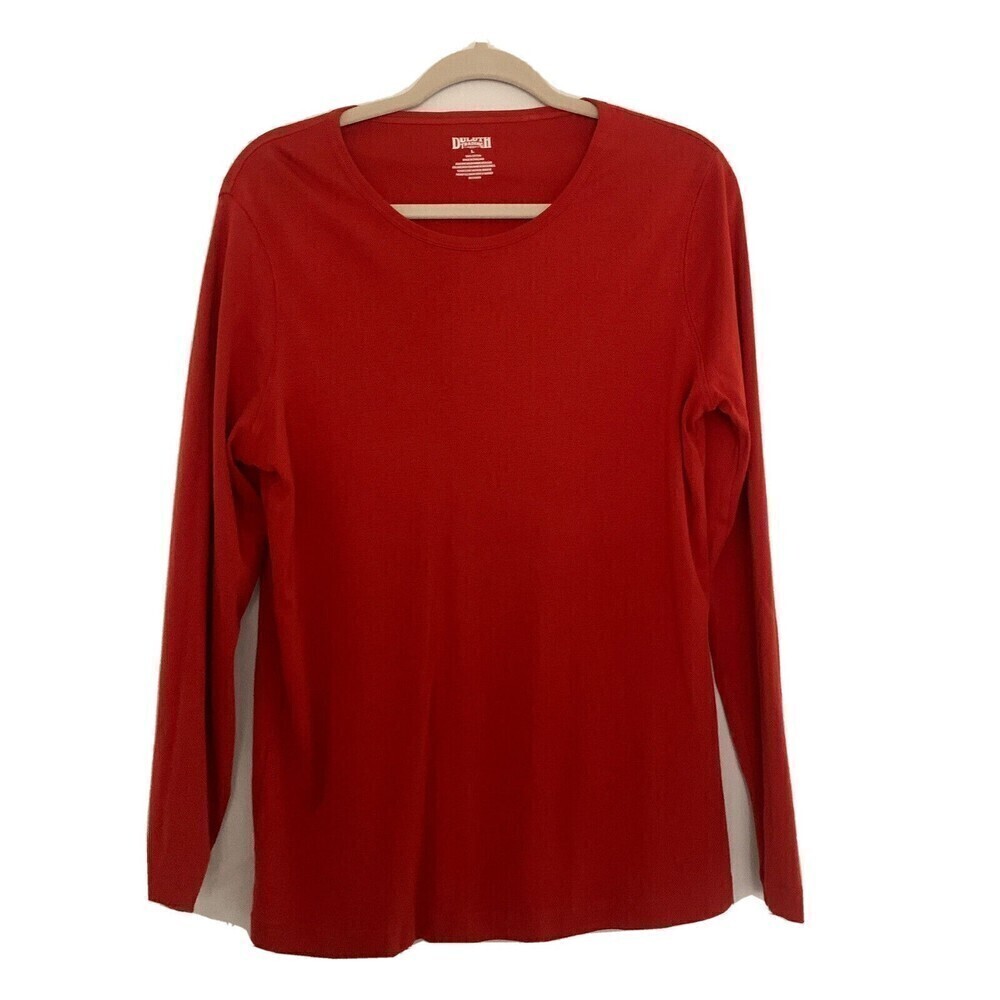 Duluth Trading Co Womens Size Large Orange Cotton Long Sleeve Blouse Top